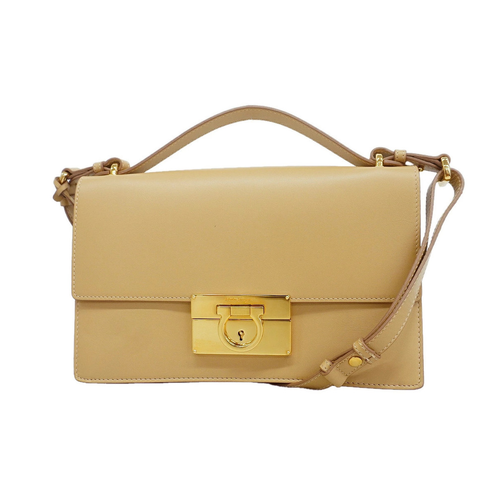 Salvatore Ferragamo Handbag Gancini Leather Beige Cream Bag